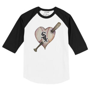 Toddler Tiny Turnip White/Black Chicago White Sox Heart Bat Raglan 3/4 Sleeve T-Shirt