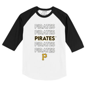 Toddler Tiny Turnip White/Black Pittsburgh Pirates Stacked Raglan 3/4 Sleeve T-Shirt