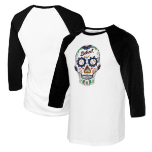 Women's Tiny Turnip White/Black Detroit Tigers Sugar Skull 3/4-Sleeve Raglan T-Shirt