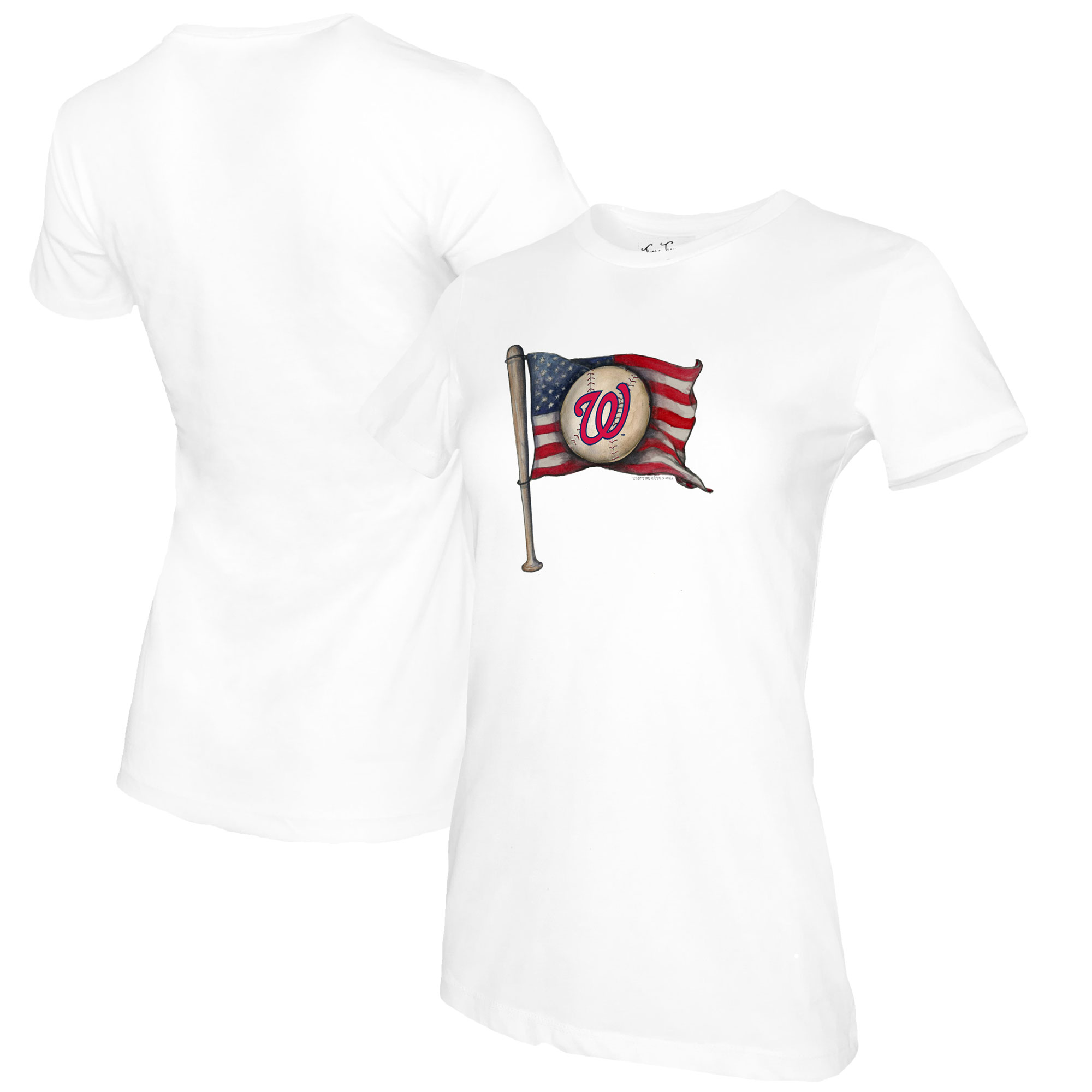 Women's Tiny Turnip White Washington Nationals Baseball Flag T-Shirt - Image 2