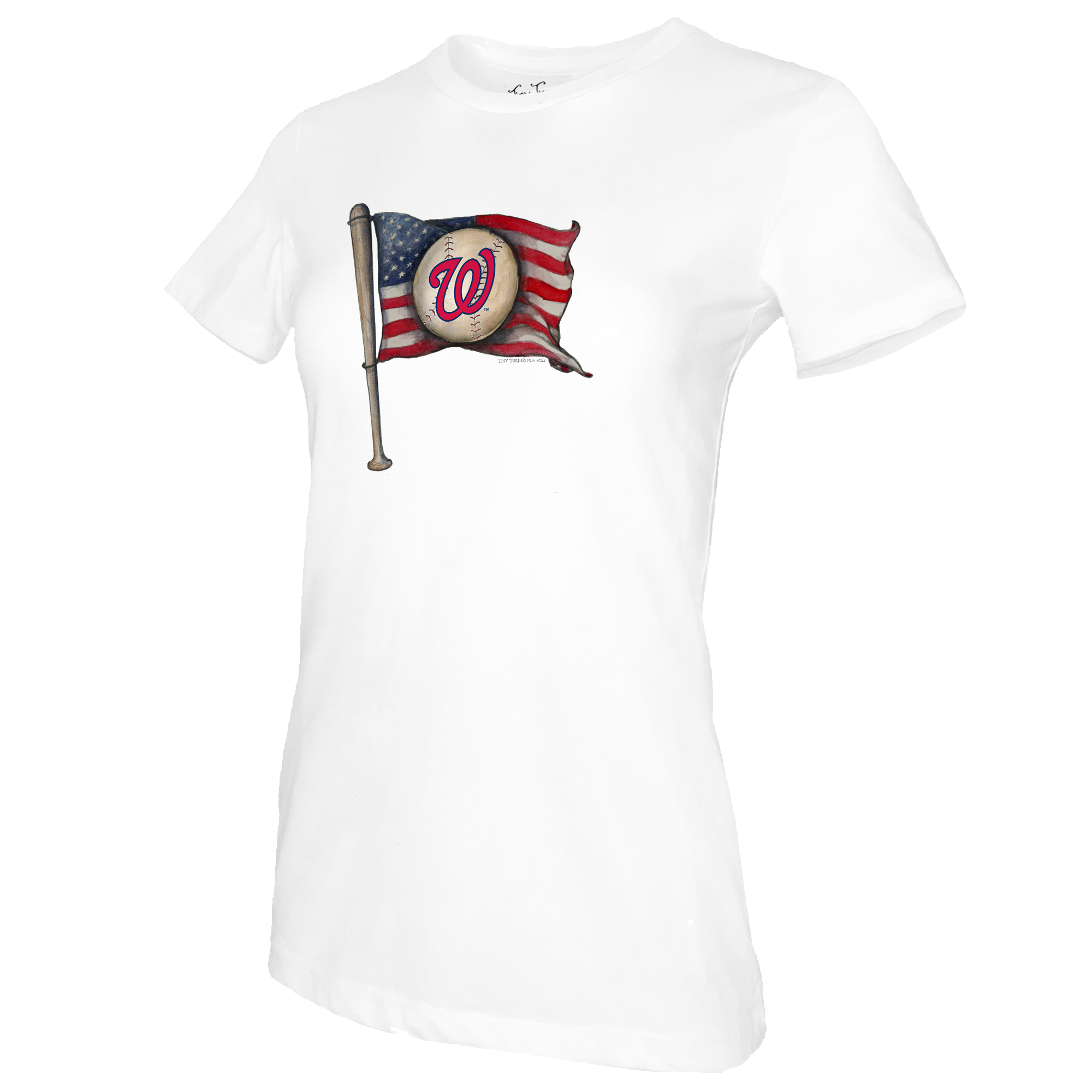 Women's Tiny Turnip White Washington Nationals Baseball Flag T-Shirt - Image 6