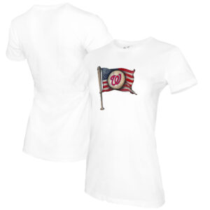 Women's Tiny Turnip White Washington Nationals Baseball Flag T-Shirt