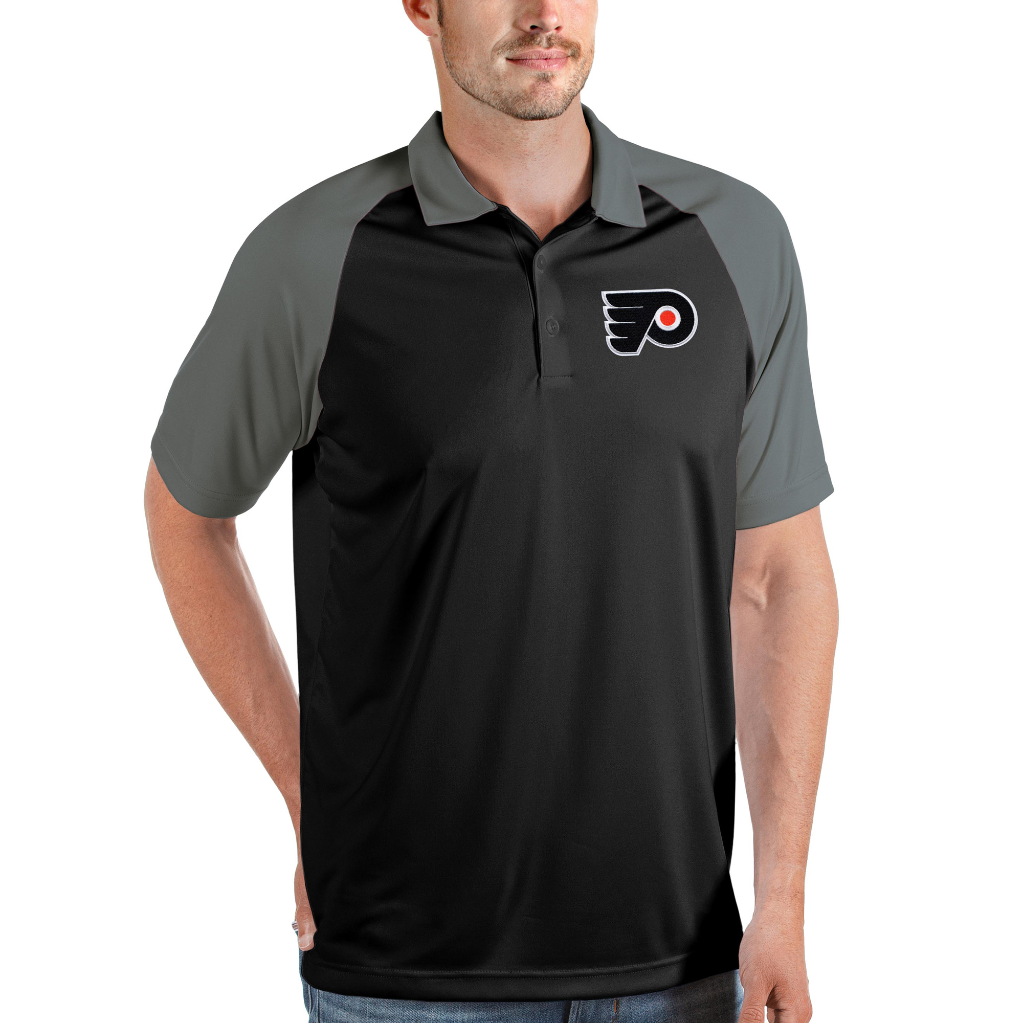 Men's Antigua Black Philadelphia Flyers Nova Polo