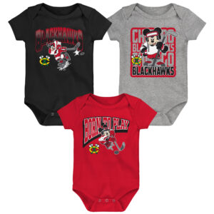 Infant Red/Black/Heather Gray Chicago Blackhawks Disney 3-Piece Bodysuit Set