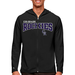 Men's Antigua Black Colorado Rockies Wordmark Legacy Full-Zip Hoodie