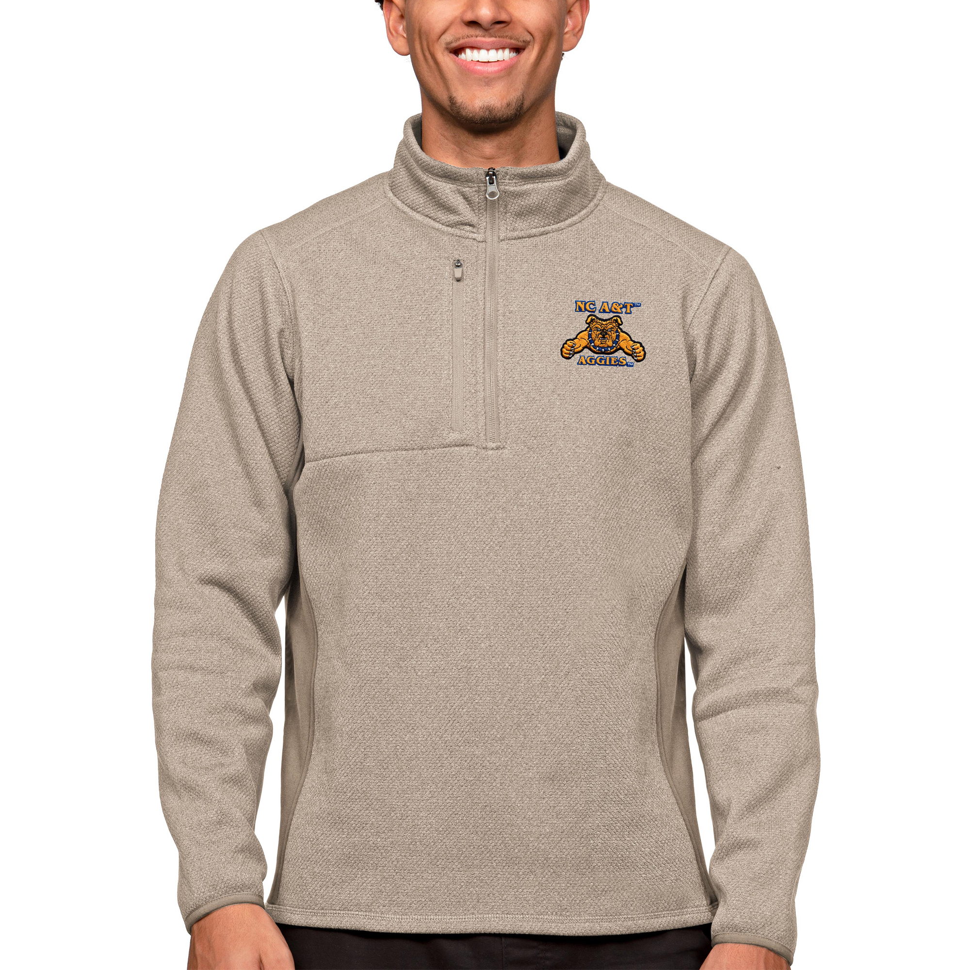 Men's Antigua Oatmeal North Carolina A&T Aggies Course Quarter-Zip Pullover Top