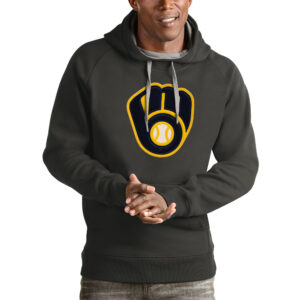 Men's Antigua Charcoal Milwaukee Brewers Victory Pullover Team Logo Hoodie