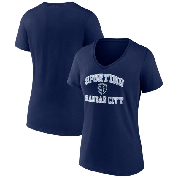 Women's Navy Sporting Kansas City Heart and Soul V-Neck T-Shirt
