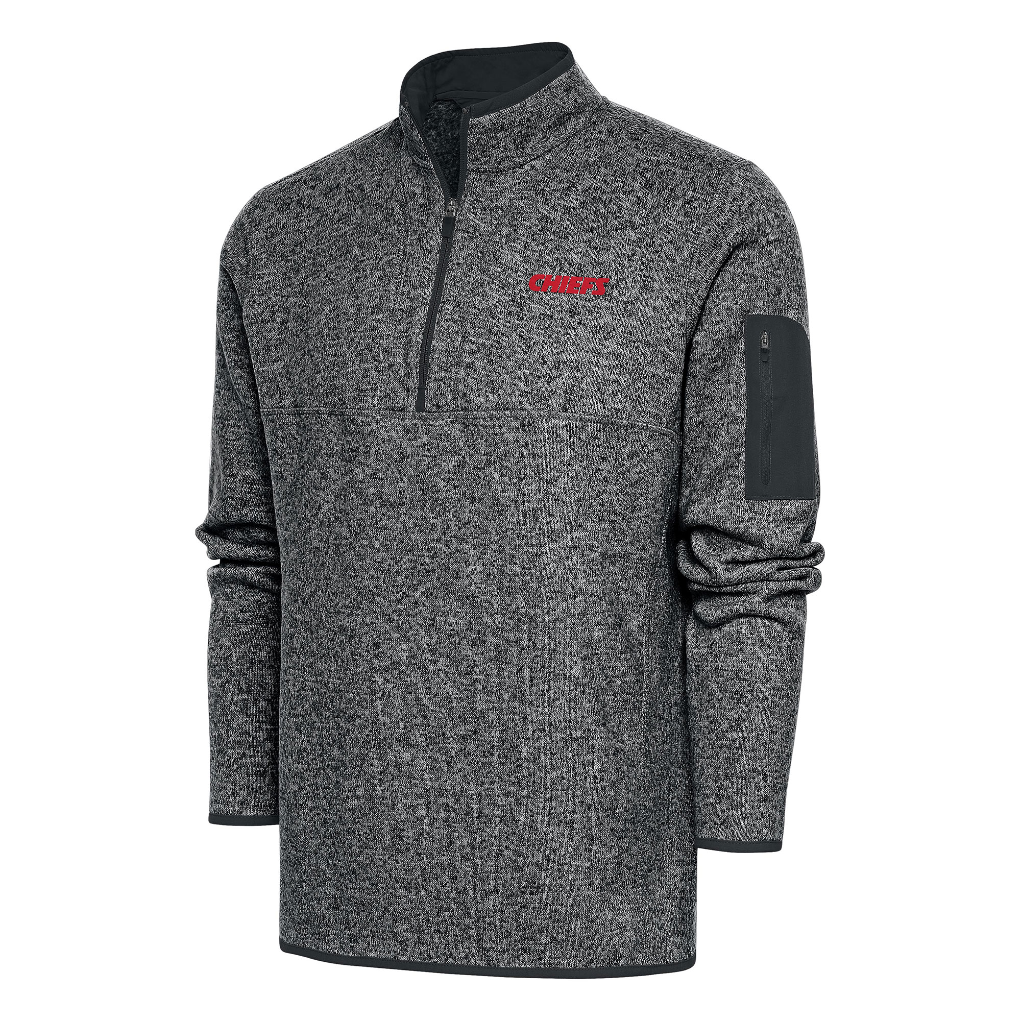 Men's Antigua Heather Charcoal Kansas City Chiefs Throwback Fortune Big & Tall Quarter-Zip Pullover Jacket