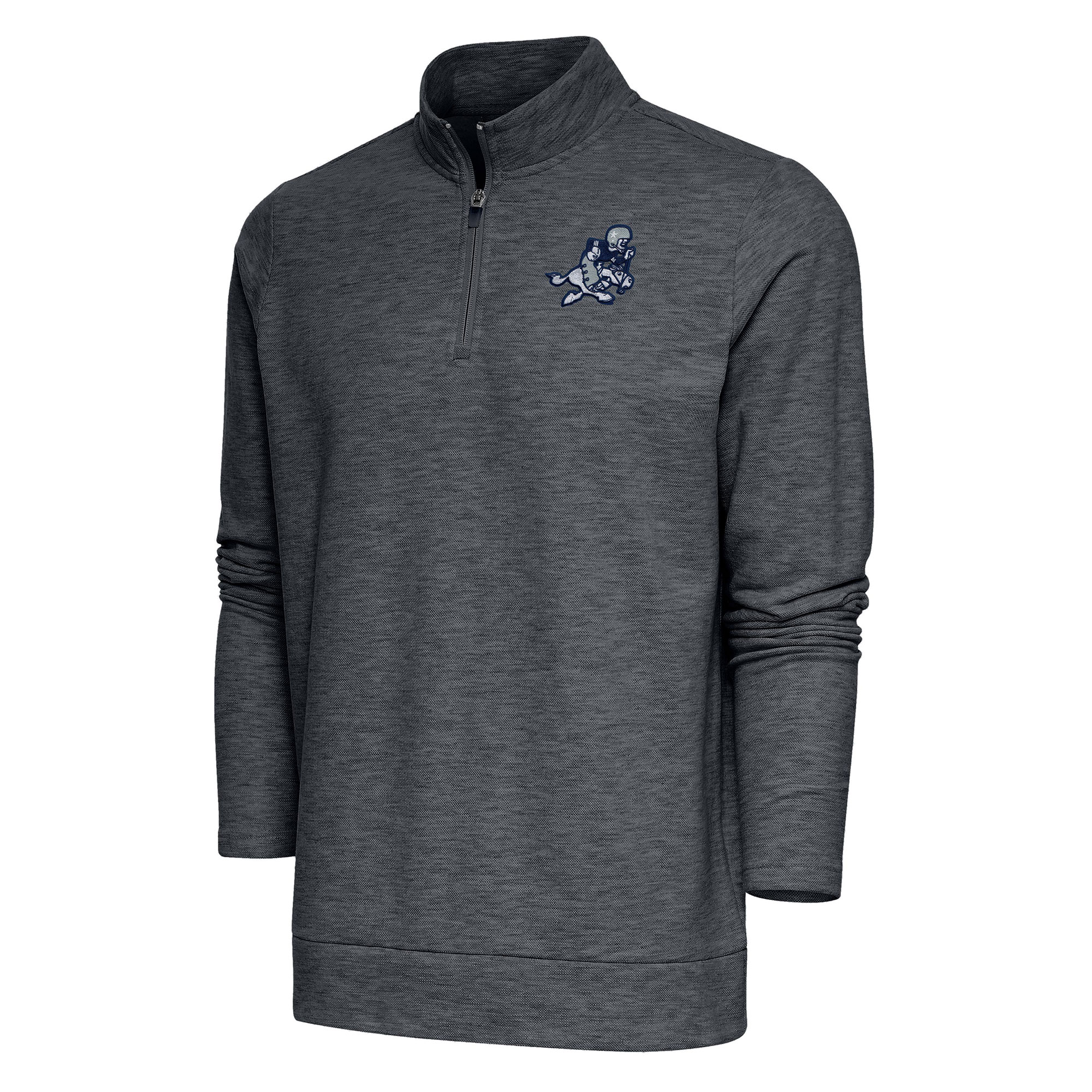 Men's Antigua Heather Charcoal Dallas Cowboys Team Logo Throwback Gambit Quarter-Zip Pullover Top