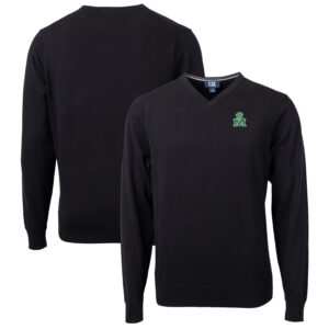 Men's Cutter & Buck Black Marshall Thundering Herd Lakemont Tri-Blend Big & Tall V-Neck Pullover Sweater