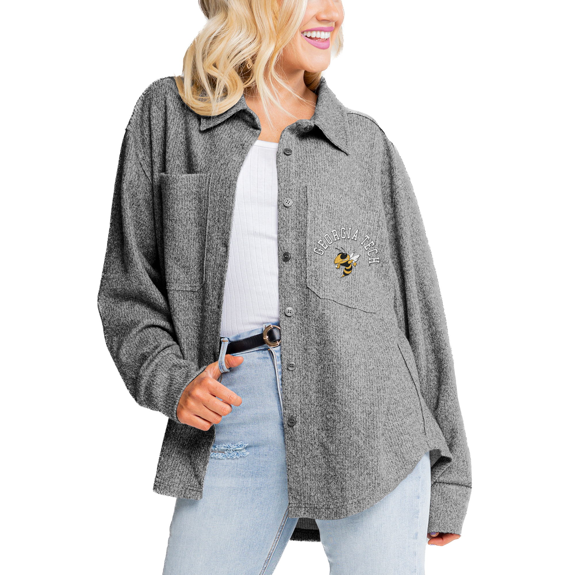 Women's Gameday Couture Gray Georgia Tech Yellow Jackets Switch It Up Tri-Blend Button-Up Shacket