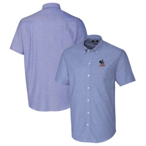 Men's Cutter & Buck Powder Blue Delaware Fightin' Blue Hens Vault Stretch Oxford Short Sleeve Button-Down Shirt