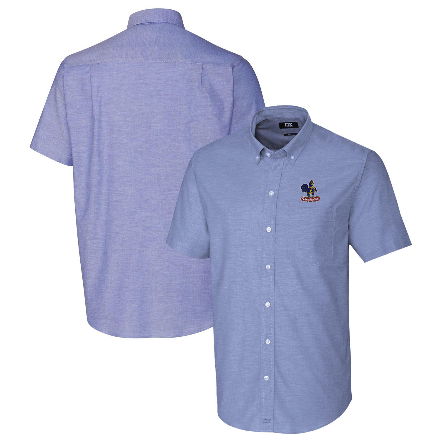 Men's Cutter & Buck Powder Blue Delaware Fightin' Blue Hens Vault Stretch Oxford Short Sleeve Button-Down Shirt