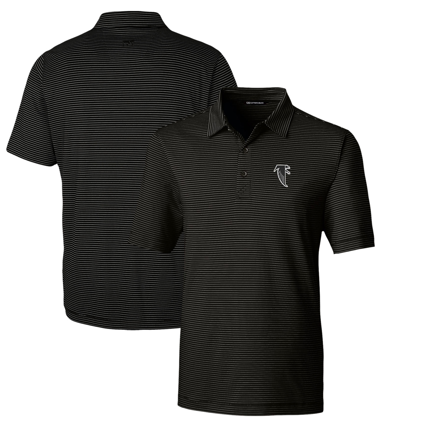 Men's Cutter & Buck Black Atlanta Falcons Throwback Logo Forge Pencil Stripe Stretch Polo