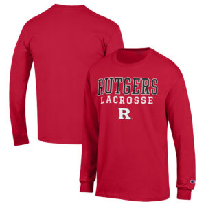 Men's Champion Scarlet Rutgers Scarlet Knights Stack Logo Lacrosse Powerblend Long Sleeve T-Shirt