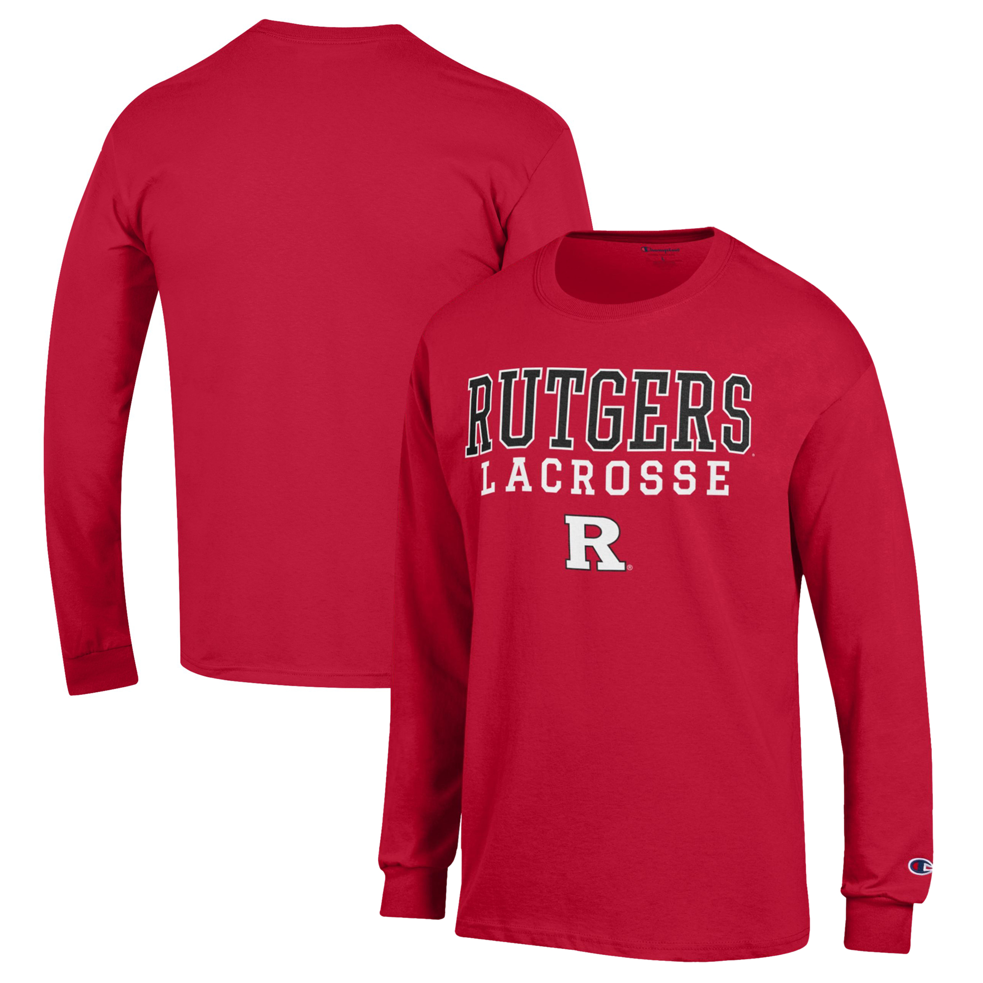Men's Champion Scarlet Rutgers Scarlet Knights Stack Logo Lacrosse Powerblend Long Sleeve T-Shirt