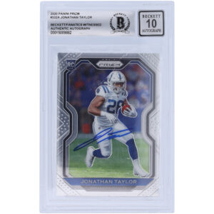 Jonathan Taylor Indianapolis Colts Autographed 2020 Panini Prizm #332 Beckett Fanatics Witnessed Authenticated 10 Rookie Card