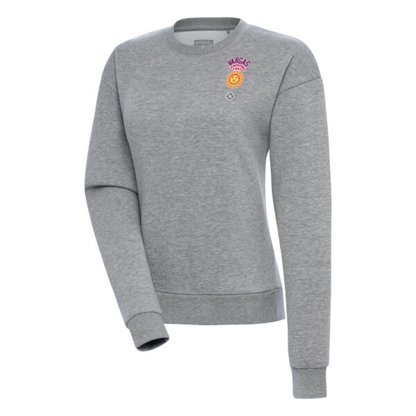 Women's Antigua Heather Gray Vargas Campeones Victory Crewneck Pullover Sweatshirt