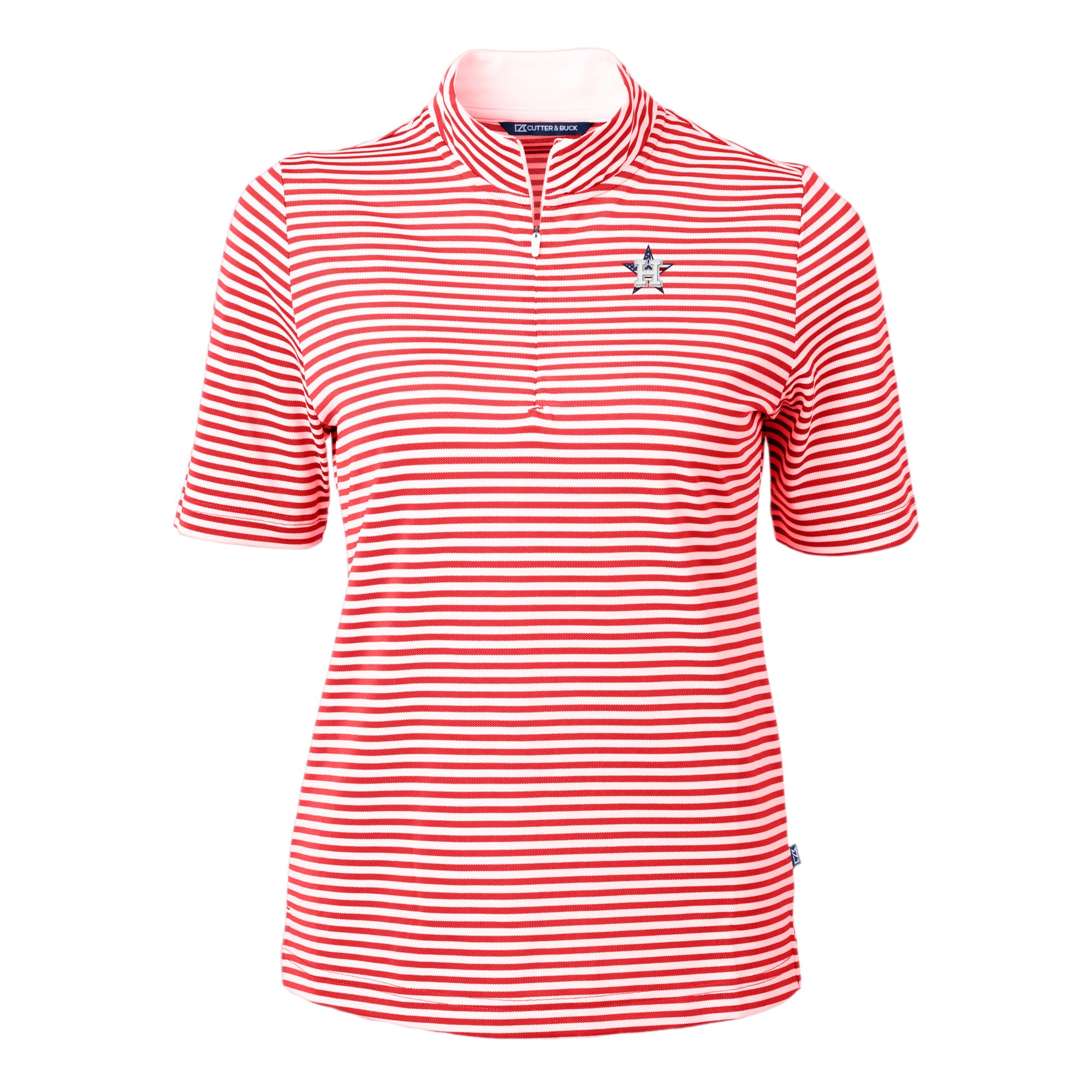 Women's Cutter & Buck Red Houston Astros Virtue Eco Pique Stripe Recycled Quarter-Zip Pullover Top - Image 3