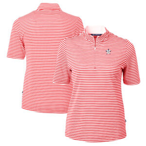 Women's Cutter & Buck Red Houston Astros Virtue Eco Pique Stripe Recycled Quarter-Zip Pullover Top