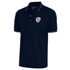 Men's Antigua Navy Milwaukee Brewers Metallic Affluent Polo