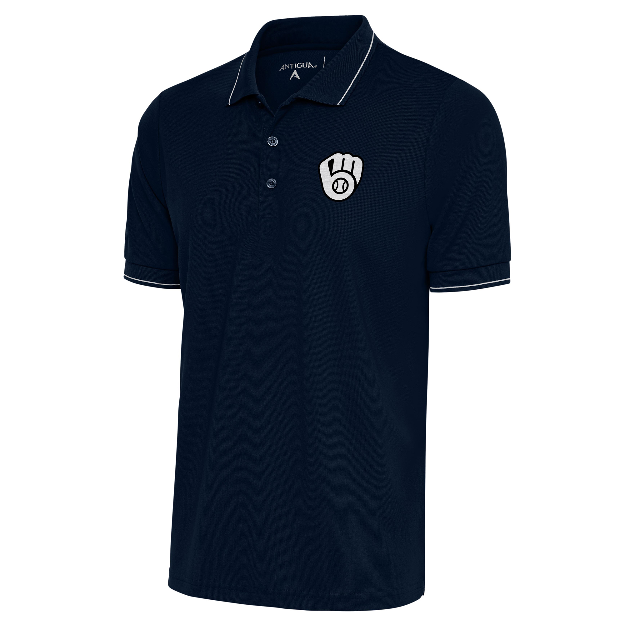 Men's Antigua Navy Milwaukee Brewers Metallic Affluent Polo