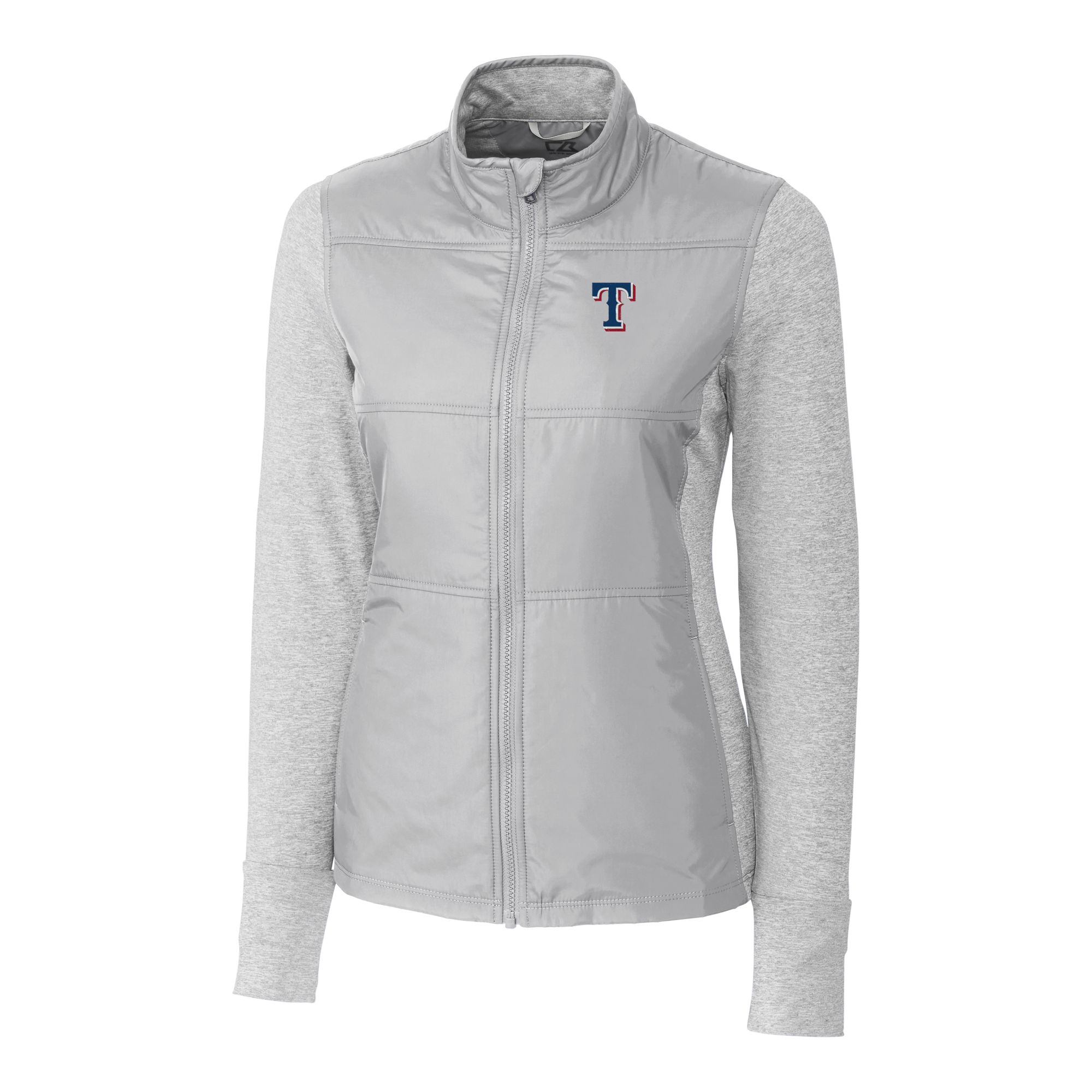 Women's Cutter & Buck Gray Texas Rangers DryTec Stealth Hybrid Quilted Full-Zip Windbreaker Jacket - Image 6