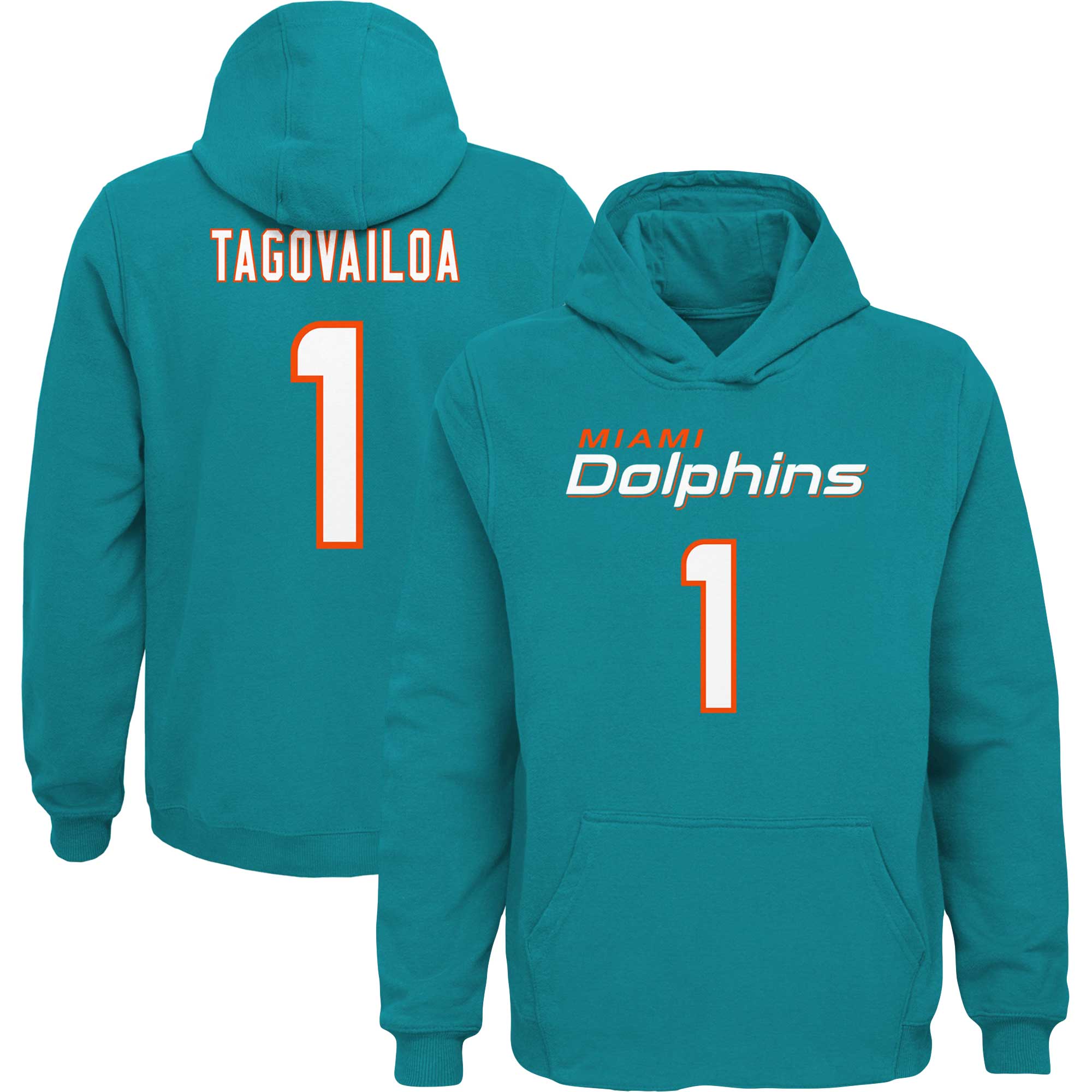 Youth Tua Tagovailoa Aqua Miami Dolphins Mainliner Player Name & Number Pullover Hoodie - Image 5