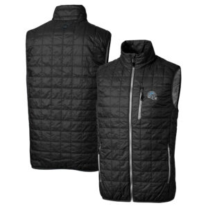 Men's Cutter & Buck  Black Detroit Lions Helmet Rainier PrimaLoft Eco Insulated Full-Zip Puffer Vest