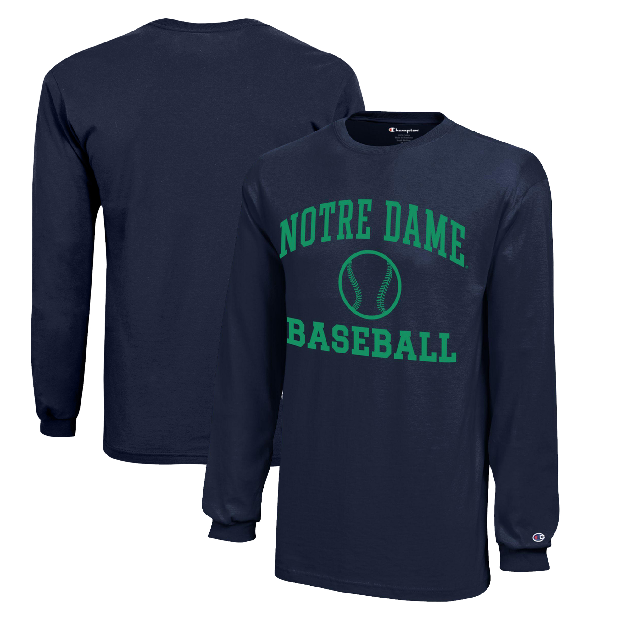 Youth Champion Navy Notre Dame Fighting Irish Icon Logo Long Sleeve Baseball T-Shirt - Image 2