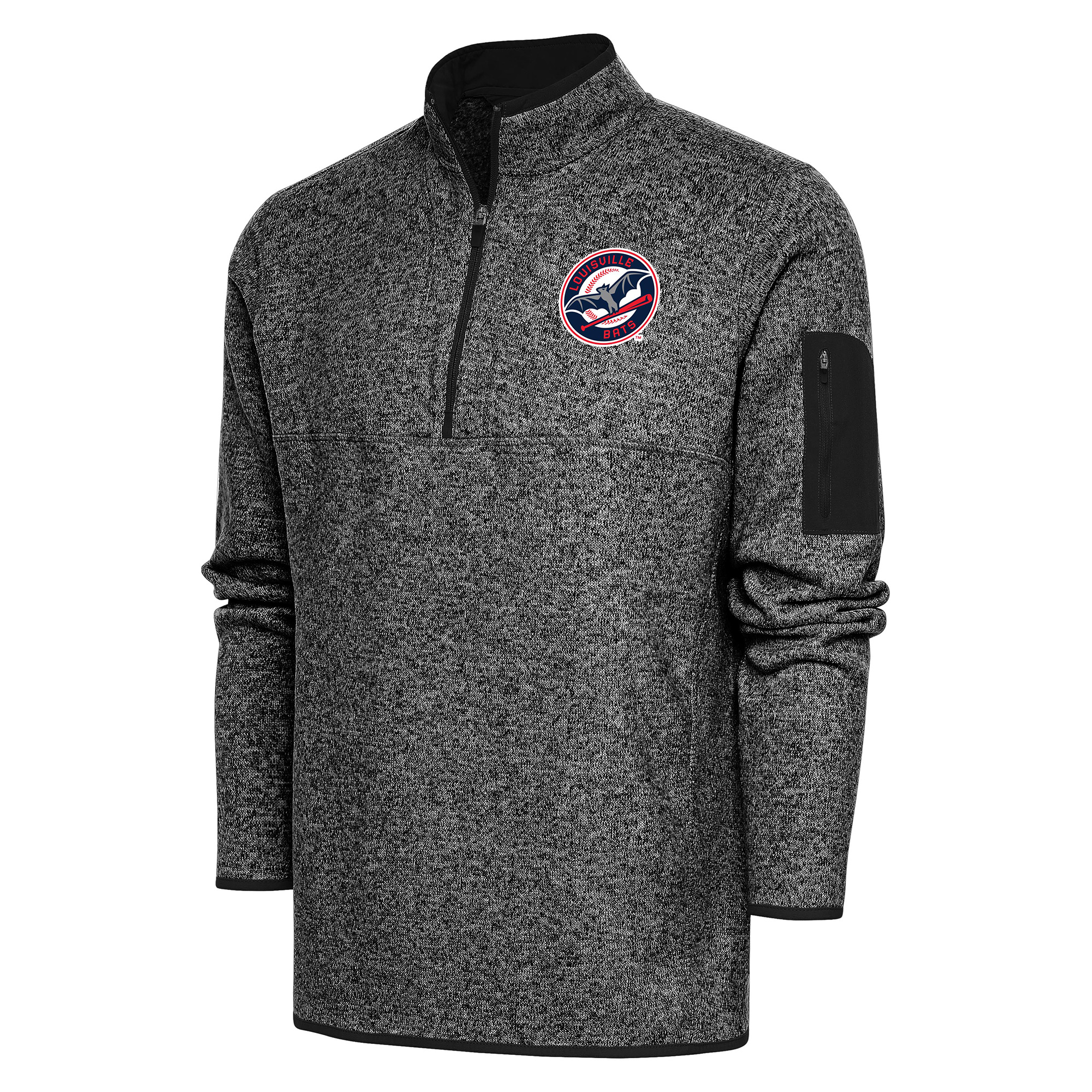 Men's Antigua Heather Black Louisville Bats Fortune Quarter-Zip Pullover Jacket