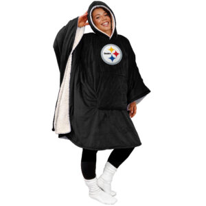 Pittsburgh Steelers 60" x 80" Logo Patch Team Color Bloncho with Sherpa