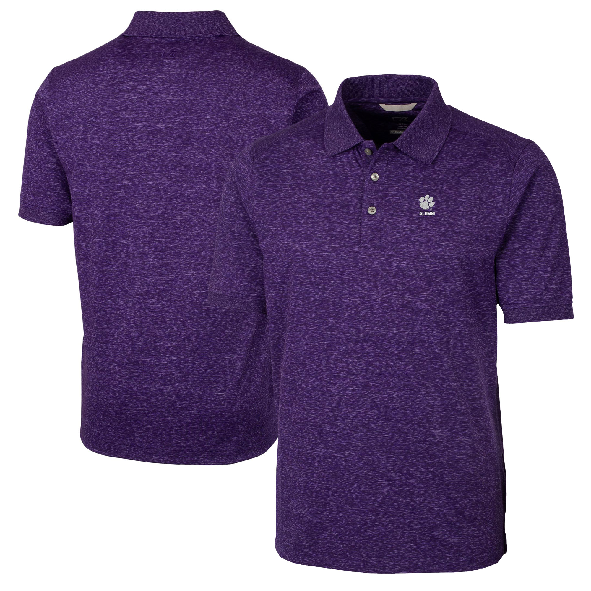 Men's Cutter & Buck Purple Clemson Tigers Alumni Logo Advantage Space Dye Tri-Blend DryTec Polo - Image 5