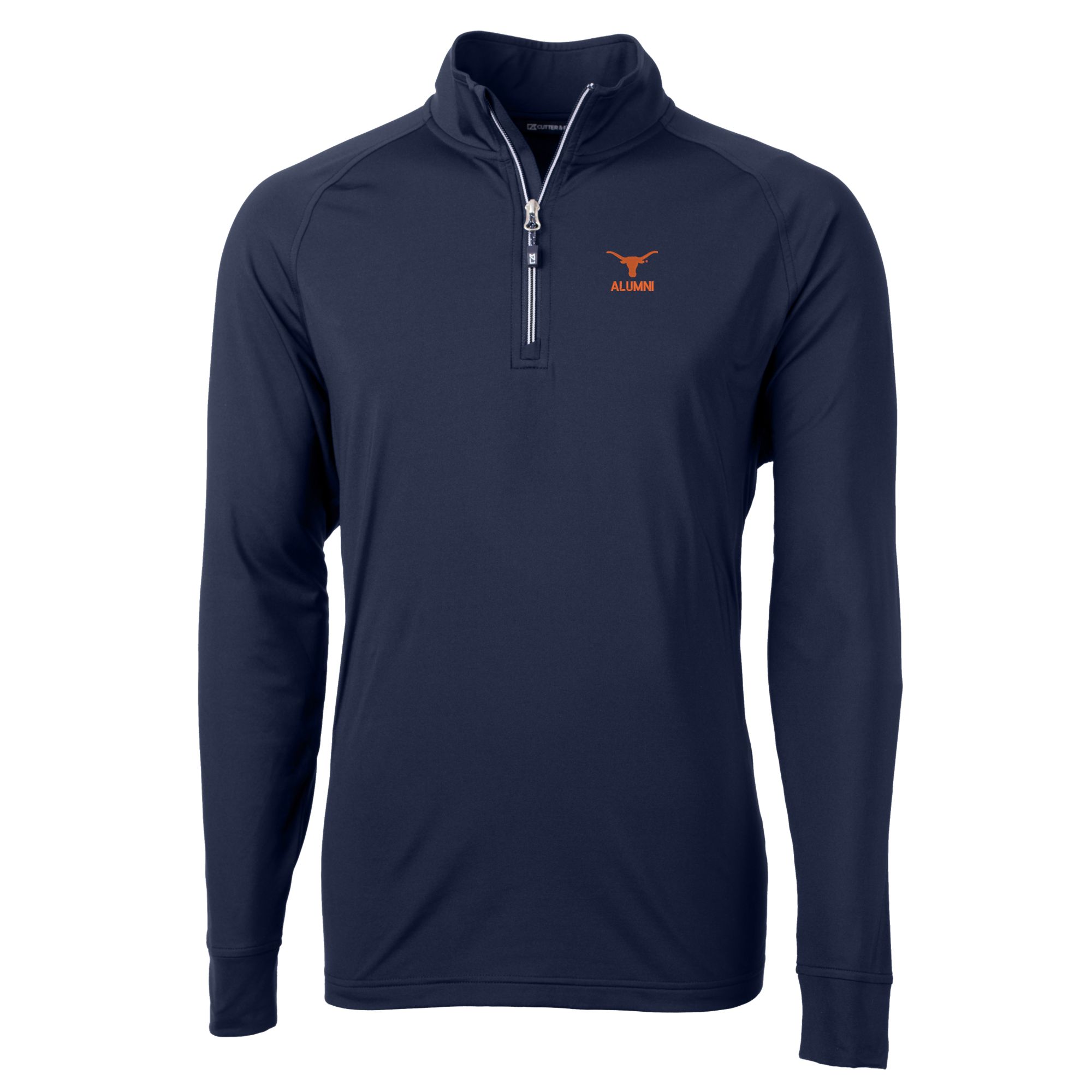 Men's Cutter & Buck Navy Texas Longhorns Alumni Logo Adapt Eco Knit Stretch Recycled Quarter-Zip Pullover Top - Image 3