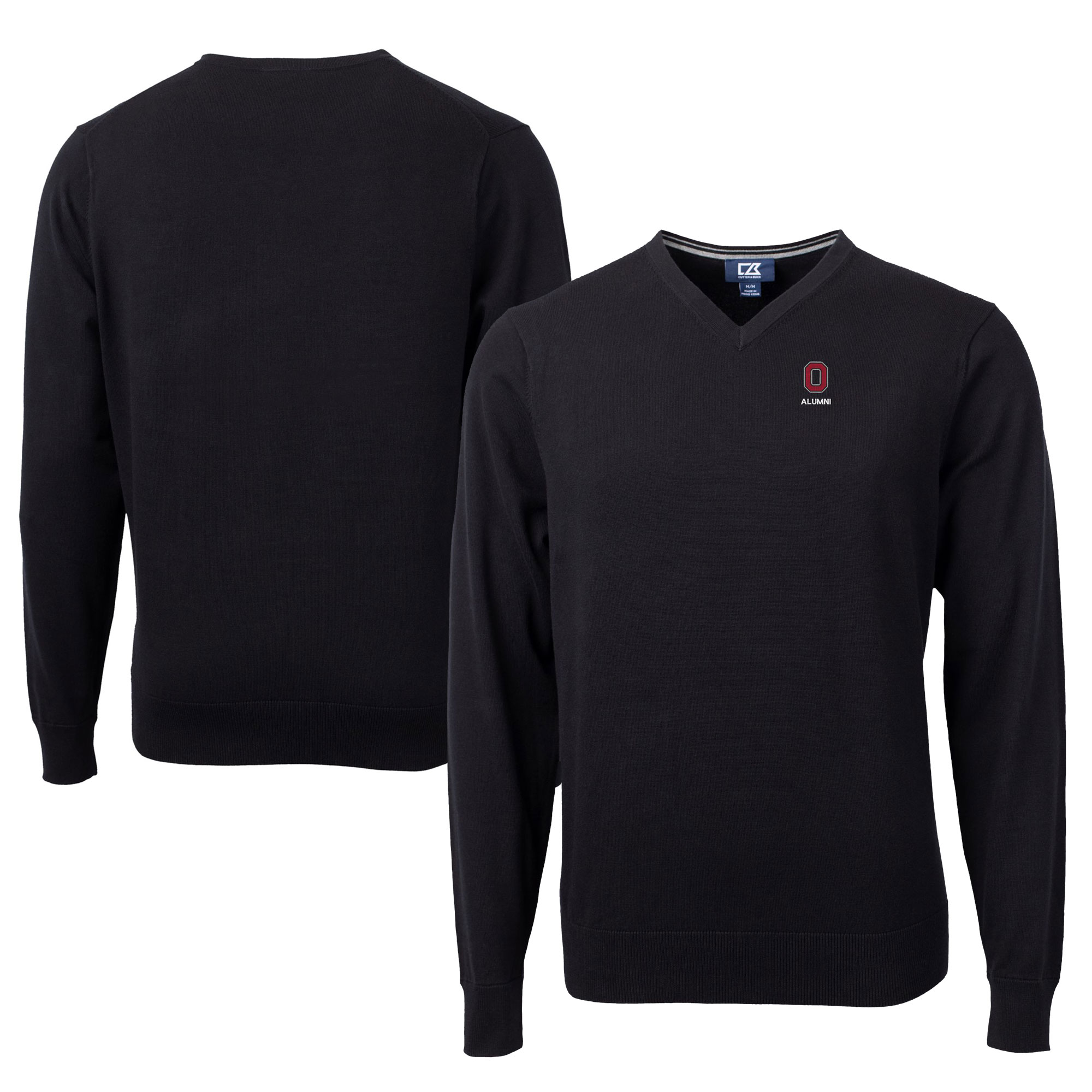 Men's Cutter & Buck Black Ohio State Buckeyes Alumni Logo Lakemont Tri-Blend V-Neck Pullover Sweater - Image 2