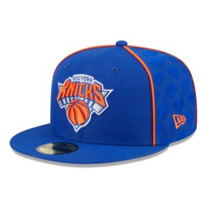 Men's New Era Blue New York Knicks Piped & Flocked 59Fifty Fitted Hat