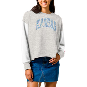 Women's League Collegiate Wear  Gray Kansas Jayhawks Reverse Fleece Cropped Pullover Sweatshirt