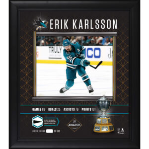 Erik Karlsson San Jose Sharks 2023 Norris Trophy Winner Framed 15" x 17" Photograph with Piece of Game-Used Puck - Limited Edition of 565