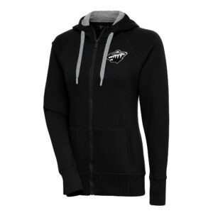 Women's Antigua  Black Minnesota Wild Metallic Logo Victory Full-Zip Hoodie