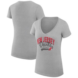 Women's G-III 4Her by Carl Banks Gray New Jersey Devils Filigree Logo V-Neck Fitted T-Shirt