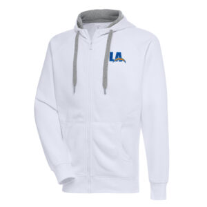 Men's Antigua  White Los Angeles Chargers Victory Full-Zip Hoodie
