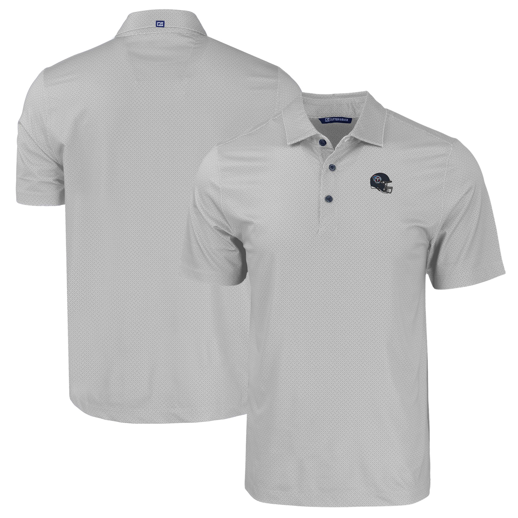 Men's Cutter & Buck Gray Tennessee Titans Helmet Big & Tall Pike Eco Tonal Geo Print Stretch Recycled Polo