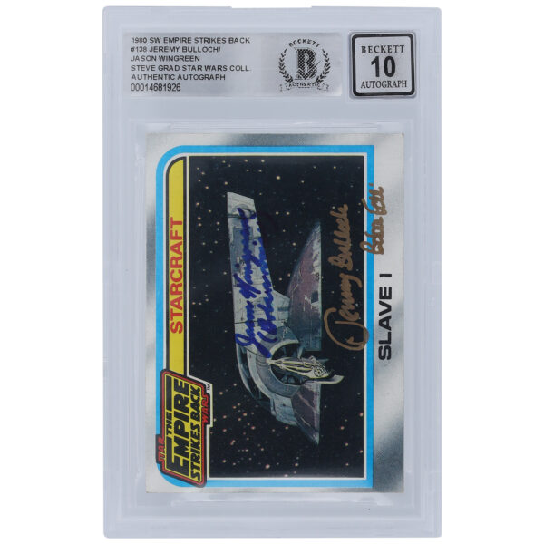 Jeremy Bulloch and Jason Wingreen Star Wars Autographed 1980 Topps The Empire Strikes Back #138 BGS Authenticated 10 Auto Grade Card with "Boba Fett & Boba's Voice" Inscription