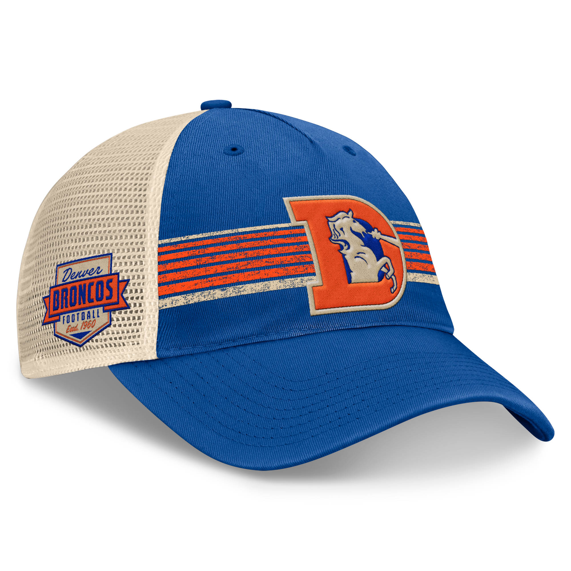 Men's Fanatics Royal/Natural Denver Broncos Center Stripe Trucker Adjustable Hat