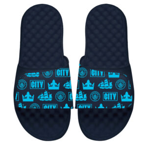 Men's ISlide  Navy Manchester City Glyph Pattern Slide Sandals
