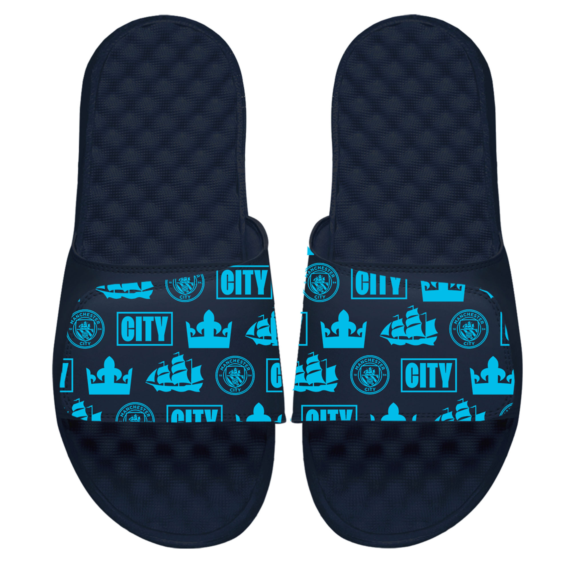 Men's ISlide Navy Manchester City Glyph Pattern Slide Sandals