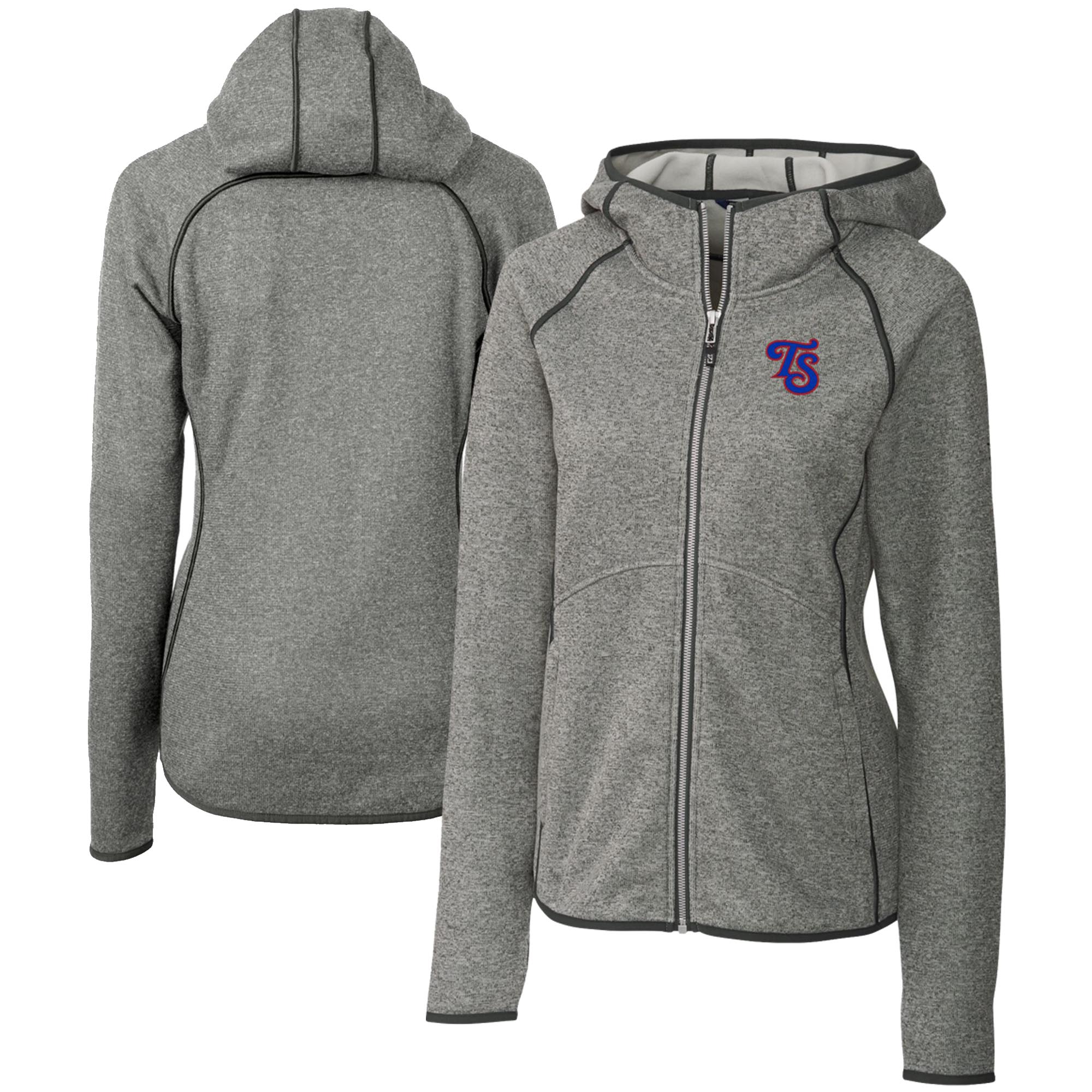 Women's Cutter & Buck Heather Gray Tennessee Smokies Mainsail Sweater Knit Raglan Full-Zip Hoodie
