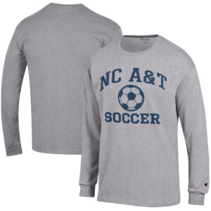 Men's Champion Heather Gray North Carolina A&T Aggies Soccer Icon Long Sleeve T-Shirt
