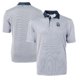 Men's Cutter & Buck Navy New Hampshire Fisher Cats Big & Tall Virtue Eco Pique Micro Stripe Recycled Polo